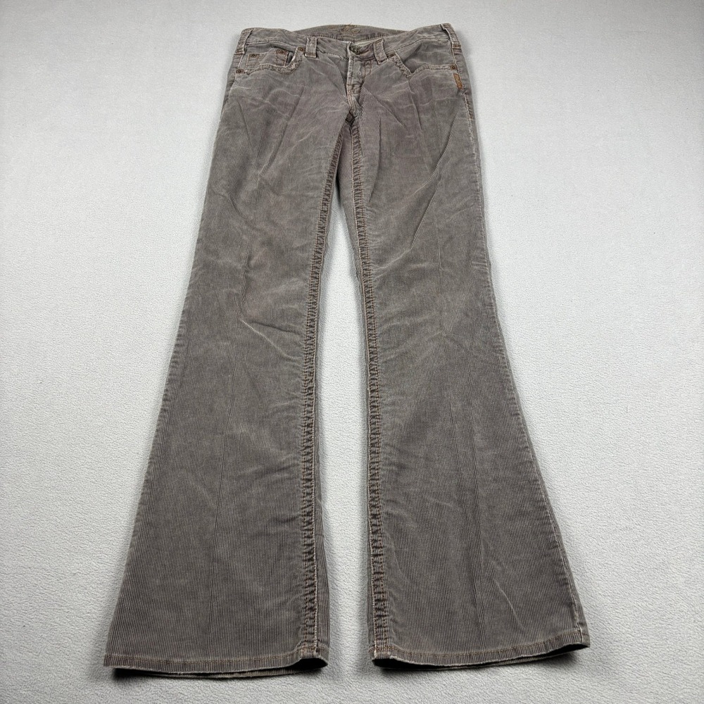 Silver Jeans Aiko Corduroy Flare Pants Womens 27x33 Gray Taupe Mid Rise